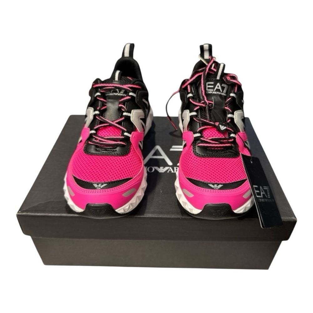 EA7 Giorgio Armani Pink and Black Sneakers with Geometric Design Size 7.5 NIB